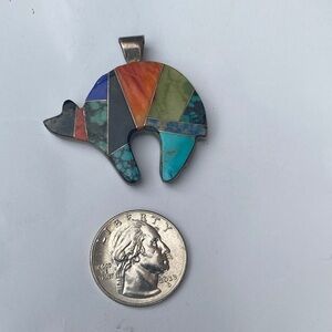 Navajo handmade sterling Inlay Bear Pendant reversible